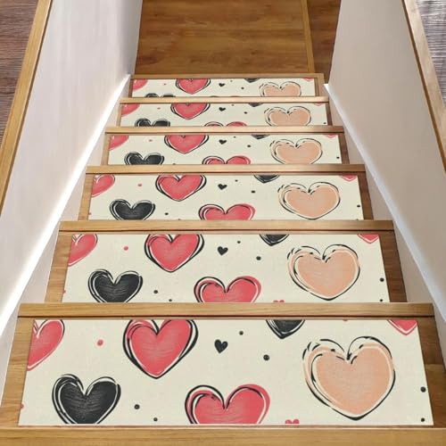 CHENZZZZ Niedlicher nahtloser Hintergrund mit Herzen (2) Stufenmatten für Holzstufen, 15 Stück, 20,3 x 76,2 cm, rutschfester Teppich, Treppenläufer, waschbar, für Kinder, ältere Hunde von CHENZZZZ