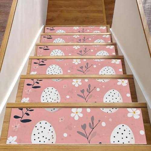 CHENZZZZ Ostereier-Blumen (4) Teppich-Stufenmatten für Holzstufen im Innenbereich, Treppenläufer für Haustiere, rutschfeste Holztreppenstufen, wiederverwendbar, 15 Stück von CHENZZZZ