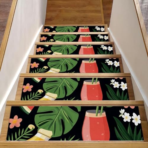 CHENZZZZ Rutschfeste Stufenmatten mit Blättern und Blumen und Wassermelonensaft, 76,2 x 20,3 cm, für Holzstufen, Treppenläufer für Kinder und Hunde, 2 Stück CHENZZZZ Rutschfeste Stufenmatten mit Blättern und Blumen und Wassermelonensaft, 76,2 x 20,3 cm, für Holzstufen, Treppenläufer für Kinder und Hunde, 2 Stück von CHENZZZZ