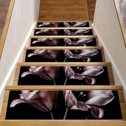 CHENZZZZ Rutschfeste Teppichmatte, Blumenmuster, 76,2 x 20,3 cm, für Holzstufen, Treppenläufer für Kinder und Hunde, Schwarz (1) von CHENZZZZ