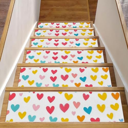 CHENZZZZ Rutschfeste Teppichmatte mit Herzen, 76,2 x 20,3 cm, Treppenläufer für Holzstufen, Treppenteppiche für Kinder und Hunde von CHENZZZZ