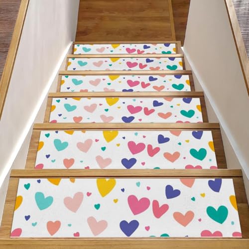 CHENZZZZ Rutschfeste Teppichmatte mit Herzen, 76,2 x 20,3 cm, Treppenläufer für Holzstufen, Treppenteppiche für Kinder und Hunde von CHENZZZZ