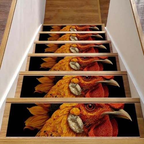 CHENZZZZ Rutschfester Teppich, Sonnenblumen-Hahn (2), 76,2 x 20,3 cm, Treppenläufer für Holzstufen, Treppenläufer für Kinder und Hunde von CHENZZZZ