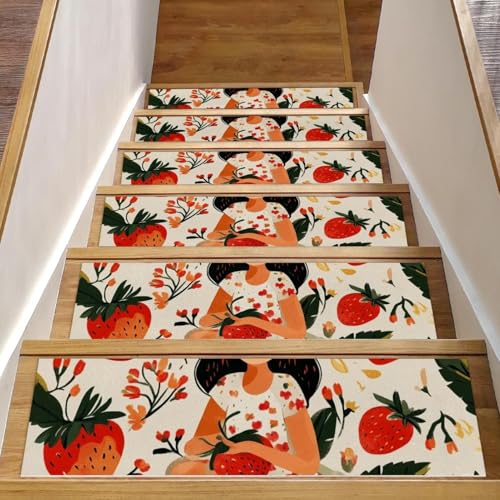 CHENZZZZ Selbstklebende Stufenmatten für den Innenbereich, rückstandsfrei, maschinenwaschbar, wiederverwendbar, rutschfeste Stufen, Obstblumen, Erdbeere, niedliches Mädchen, 15 Stück, 76,2 x 20,3 cm CHENZZZZ Selbstklebende Stufenmatten für den Innenbereich, rückstandsfrei, maschinenwaschbar, wiederverwendbar, rutschfeste Stufen, Obstblumen, Erdbeere, niedliches Mädchen, 15 Stück, 76,2 x 20,3 cm von CHENZZZZ