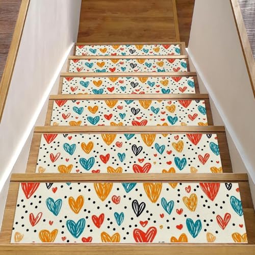 CHENZZZZ Selbstklebende Stufenmatten für den Innenbereich, rückstandsfrei, maschinenwaschbar, wiederverwendbar, rutschfeste Stufen, abstrakte Herzen, 15 Stück, 76,2 x 20,3 cm, 25 Stück von CHENZZZZ