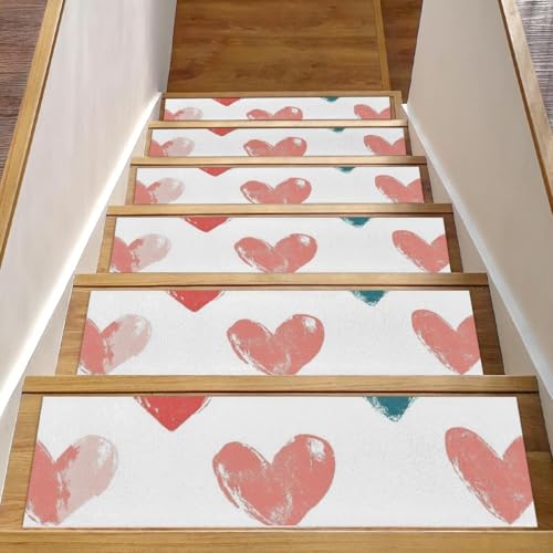 CHENZZZZ Selbstklebende Stufenmatten mit Herzen, rückstandsfrei, maschinenwaschbar, wiederverwendbar, 3 Stück, 76,2 x 20,3 cm, 15 Stück von CHENZZZZ