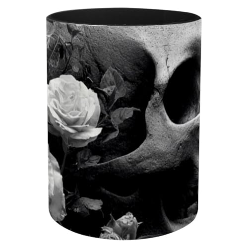 CHENZZZZ Stifthalter für Schreibtisch, Totenkopf-Rose, Blume, Schwarz, 1 x Stiftehalter für Schreibtisch, Büro, Stift-Organizer von CHENZZZZ