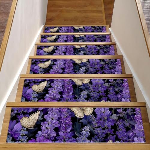 CHENZZZZ Stufenmatten / Teppichläufer, rutschfest, selbstklebend, 76,2 x 20,3 cm, Lavendel, Schmetterling, Blumen, Violett, 6 Stück CHENZZZZ Stufenmatten / Teppichläufer, rutschfest, selbstklebend, 76,2 x 20,3 cm, Lavendel, Schmetterling, Blumen, Violett, 6 Stück von CHENZZZZ