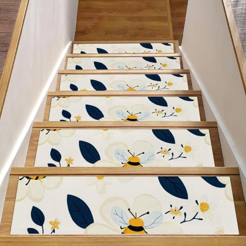 CHENZZZZ Stufenmatten für Holzstufen, 15 Stück, zum Abziehen und Aufkleben, waschbare Überwurf-Fußmatten, 76,2 x 20,3 cm, weiße Blume und Biene, 18 Stück CHENZZZZ Stufenmatten für Holzstufen, 15 Stück, zum Abziehen und Aufkleben, waschbare Überwurf-Fußmatten, 76,2 x 20,3 cm, weiße Blume und Biene, 18 Stück von CHENZZZZ