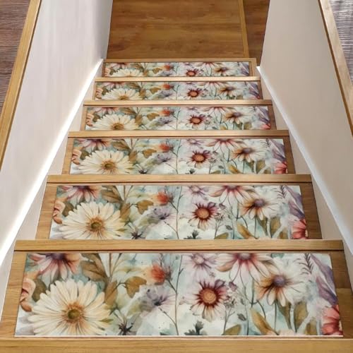 CHENZZZZ Stufenmatten für Holzstufen, Blumenmuster mit Blumen, Treppenstufen, Teppichmatte, Stufenmatten für Haustiere, Hunde, ältere Menschen, 20,3 x 76,2 cm, 15 Stück CHENZZZZ Stufenmatten für Holzstufen, Blumenmuster mit Blumen, Treppenstufen, Teppichmatte, Stufenmatten für Haustiere, Hunde, ältere Menschen, 20,3 x 76,2 cm, 15 Stück von CHENZZZZ