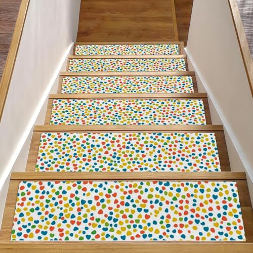 CHENZZZZ Stufenmatten für Holzstufen, Herzen, Treppenstufen, Teppichmatte, Stufenmatten für Haustiere, Hunde, ältere Menschen, 20,3 x 76,2 cm, 15 Stück von CHENZZZZ