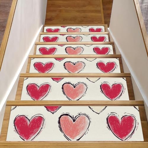 CHENZZZZ Stufenmatten für Holzstufen, Herzen, Treppenstufen, Teppichmatte, Stufenmatten für Haustiere, Hunde, ältere Menschen, 20,3 x 76,2 cm, 15 Stück CHENZZZZ Stufenmatten für Holzstufen, Herzen, Treppenstufen, Teppichmatte, Stufenmatten für Haustiere, Hunde, ältere Menschen, 20,3 x 76,2 cm, 15 Stück von CHENZZZZ
