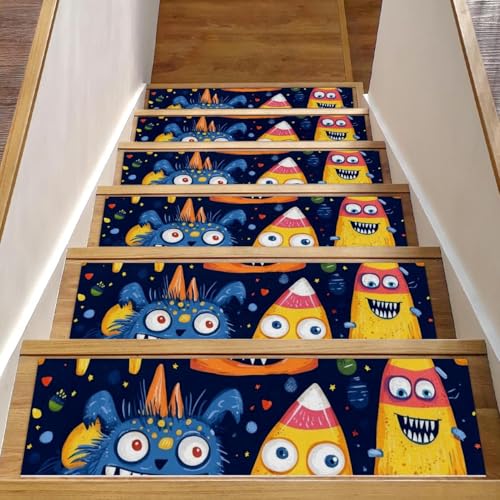 CHENZZZZ Stufenmatten für Holzstufen, Motiv: Cartoon-Halloween-Zuckermonster, 20,3 x 76,2 cm, rutschfest, waschbar, Treppenläufer für Kinder, ältere Hunde, 15 Stück CHENZZZZ Stufenmatten für Holzstufen, Motiv: Cartoon-Halloween-Zuckermonster, 20,3 x 76,2 cm, rutschfest, waschbar, Treppenläufer für Kinder, ältere Hunde, 15 Stück von CHENZZZZ