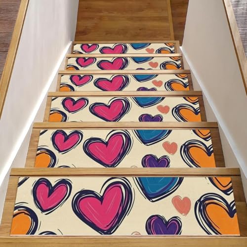 CHENZZZZ Stufenmatten für Holzstufen, nahtloser Hintergrund mit Herzen, 5 Stück, Stufenmatten für Haustiere, Hunde, ältere Menschen, 20,3 x 76,2 cm, 15 Stück von CHENZZZZ