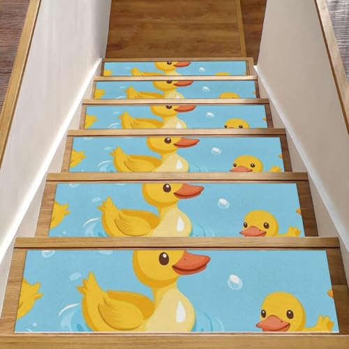 CHENZZZZ Stufenmatten für Holzstufen, niedliche Cartoon-Enten, rutschfest, waschbar, für Kinder, ältere Hunde, 20,3 x 76,2 cm, 3 Stück von CHENZZZZ