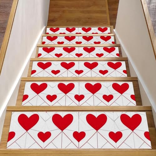 CHENZZZZ Stufenmatten für Holzstufen, rote Herzen (3) Treppenstufen, Teppichmatte, Stufenmatten für Haustiere, Hunde, ältere Menschen, 20,3 x 76,2 cm, 15 Stück von CHENZZZZ