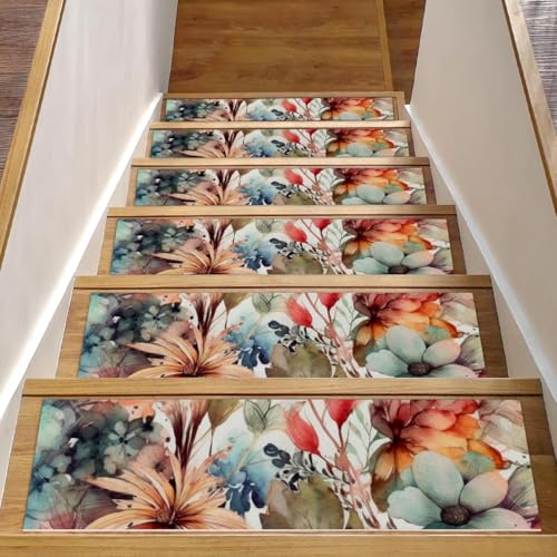 CHENZZZZ Stufenmatten für Holzstufen, rutschfeste Stufenmatten für den Innenbereich, Blumenmuster mit Blumen, Treppenmatten für Haustiere, Hunde, ältere Menschen, 20,3 x 76,2 cm, 15 Stück CHENZZZZ Stufenmatten für Holzstufen, rutschfeste Stufenmatten für den Innenbereich, Blumenmuster mit Blumen, Treppenmatten für Haustiere, Hunde, ältere Menschen, 20,3 x 76,2 cm, 15 Stück von CHENZZZZ