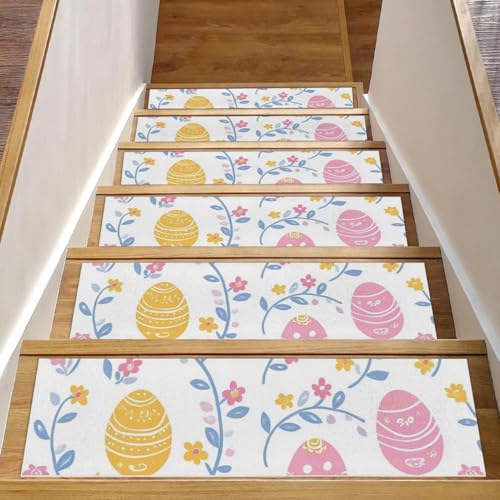 CHENZZZZ Stufenmatten für Holzstufen, rutschfeste Stufenmatten für den Innenbereich, Ostereier, Blumen, Treppenmatten für Haustiere, Hunde, ältere Menschen, 20,3 x 76,2 cm, 15 Stück CHENZZZZ Stufenmatten für Holzstufen, rutschfeste Stufenmatten für den Innenbereich, Ostereier, Blumen, Treppenmatten für Haustiere, Hunde, ältere Menschen, 20,3 x 76,2 cm, 15 Stück von CHENZZZZ
