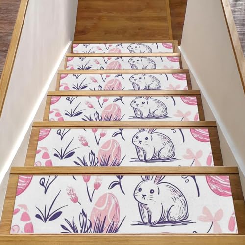 CHENZZZZ Stufenmatten für Holzstufen, rutschfeste Treppenstufen, Teppichmatte, Blumen, Ostereier, Treppenmatten für Haustiere, Hunde, ältere Menschen, 20,3 x 76,2 cm, 15 Stück von CHENZZZZ