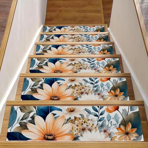CHENZZZZ Stufenmatten für Holzstufen, rutschfeste Treppenstufen, Teppichmatte, Blumen und grüne Blätter, Treppenmatten für Haustiere, Hunde, ältere Menschen, 20,3 x 76,2 cm, 15 Stück CHENZZZZ Stufenmatten für Holzstufen, rutschfeste Treppenstufen, Teppichmatte, Blumen und grüne Blätter, Treppenmatten für Haustiere, Hunde, ältere Menschen, 20,3 x 76,2 cm, 15 Stück von CHENZZZZ
