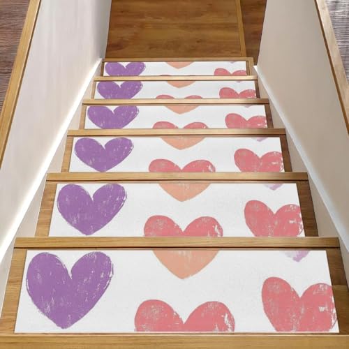 CHENZZZZ Stufenmatten für Holzstufen im Innenbereich, Treppenstufen, rutschfester Teppich, Treppenläufer für Kinder, ältere Hunde, Haustiere, Pastell-Herz-Design, 15 Stück CHENZZZZ Stufenmatten für Holzstufen im Innenbereich, Treppenstufen, rutschfester Teppich, Treppenläufer für Kinder, ältere Hunde, Haustiere, Pastell-Herz-Design, 15 Stück von CHENZZZZ