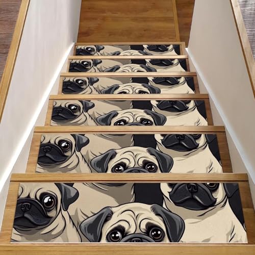 CHENZZZZ Stufenmatten für Holzstufen im Innenbereich, Treppenstufen, rutschfester Teppich, Treppenläufer für Kinder, ältere Hunde, Haustiere, lustige Cartoon-Mops, Welpen, 5 Stück, waschbare CHENZZZZ Stufenmatten für Holzstufen im Innenbereich, Treppenstufen, rutschfester Teppich, Treppenläufer für Kinder, ältere Hunde, Haustiere, lustige Cartoon-Mops, Welpen, 5 Stück, waschbare von CHENZZZZ