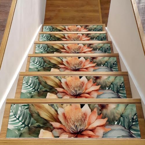 CHENZZZZ Stufenmatten für Holzstufen im Innenbereich, selbstklebend, 20,3 x 76,2 cm, rutschfest, Blumenmuster mit Blumen, Treppenstufen, Teppichläufer, 15 Stück CHENZZZZ Stufenmatten für Holzstufen im Innenbereich, selbstklebend, 20,3 x 76,2 cm, rutschfest, Blumenmuster mit Blumen, Treppenstufen, Teppichläufer, 15 Stück von CHENZZZZ