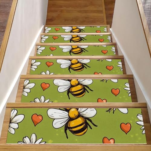 CHENZZZZ Stufenmatten für Holzstufen mit Herzen und Gänseblümchen, rutschfest, waschbar, für Kinder, ältere Hunde, 20,3 x 76,2 cm, 15 Stück von CHENZZZZ