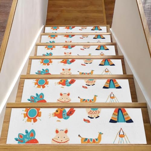 CHENZZZZ Stufenmatten für den Innenbereich, 20,3 x 76,2 cm, Bohemian-Baby-Symbole, Teppich, Treppenstufen, Wasserfarben, rutschfeste Stufenmatten für Kinder, ältere Menschen, Haustiere, 15 Stück von CHENZZZZ