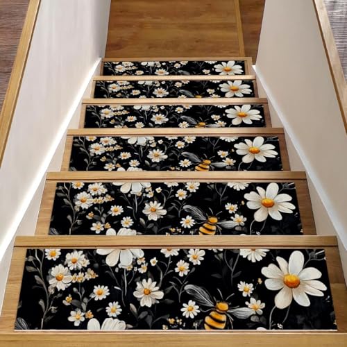 CHENZZZZ Stufenmatten für den Innenbereich, 20,3 x 76,2 cm, Cartoon-Bienen und Gänseblümchen, Treppenläufer, Teppich, rutschfeste Stufenmatten für Kinder, ältere Menschen, Haustiere, 15 Stück CHENZZZZ Stufenmatten für den Innenbereich, 20,3 x 76,2 cm, Cartoon-Bienen und Gänseblümchen, Treppenläufer, Teppich, rutschfeste Stufenmatten für Kinder, ältere Menschen, Haustiere, 15 Stück von CHENZZZZ