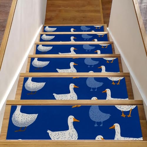 CHENZZZZ Stufenmatten für den Innenbereich, 20,3 x 76,2 cm, Cartoon-Design, lustiges weißes Gänsemuster, Blau, 2 Stück, für Innenbereich, Treppenläufer, Teppich, Treppenstufen, Wasserfarben CHENZZZZ Stufenmatten für den Innenbereich, 20,3 x 76,2 cm, Cartoon-Design, lustiges weißes Gänsemuster, Blau, 2 Stück, für Innenbereich, Treppenläufer, Teppich, Treppenstufen, Wasserfarben von CHENZZZZ