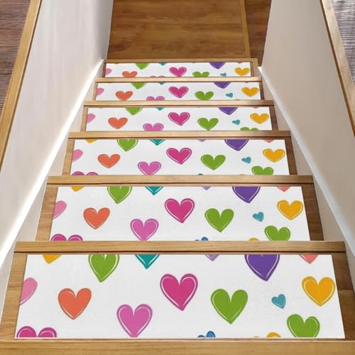 CHENZZZZ Stufenmatten für den Innenbereich, 20,3 x 76,2 cm, Herzen, 8 Stück, für den Innenbereich, Wasserfarben, rutschfeste Stufenmatten für Kinder, ältere Menschen, Haustiere, 15 Stück von CHENZZZZ
