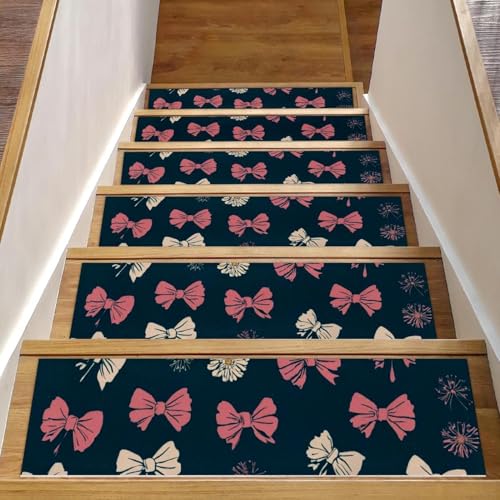 CHENZZZZ Stufenmatten für den Innenbereich, 20,3 x 76,2 cm, Schleifen und Blumen (2) Treppenläufer für den Innenbereich, Wasserfarben, rutschfeste Stufenmatten für Kinder, ältere Menschen, Haustiere von CHENZZZZ