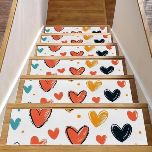 CHENZZZZ Stufenmatten für den Innenbereich, 20,3 x 76,2 cm, flache Herzen, 35 Stück, Wasserfarben, rutschfeste Stufenmatten für Kinder, ältere Menschen, Haustiere, 15 Stück von CHENZZZZ