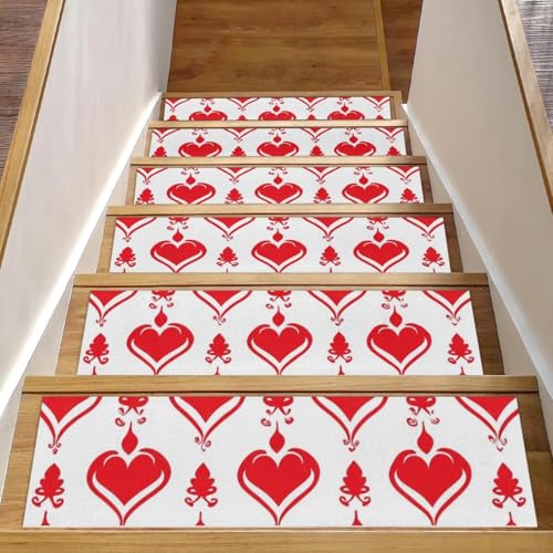CHENZZZZ Stufenmatten für den Innenbereich, 20,3 x 76,2 cm, geometrisches Muster mit Herzen, 2 Stück, für Innenbereich, Teppich, Treppenstufen, Wasserfarben, rutschfeste Stufenmatten für Kinder von CHENZZZZ