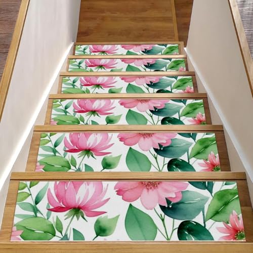 CHENZZZZ Stufenmatten mit Blumen und grünen Blättern, rutschfest, selbstklebend, Sicherheit, 76,2 x 20,3 cm, 15 Stück CHENZZZZ Stufenmatten mit Blumen und grünen Blättern, rutschfest, selbstklebend, Sicherheit, 76,2 x 20,3 cm, 15 Stück von CHENZZZZ