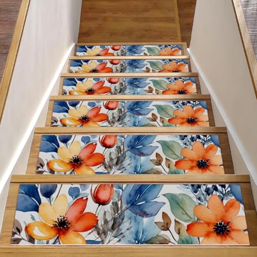 CHENZZZZ Stufenmatten mit Blumen und grünen Blättern, rutschfest, selbstklebend, Sicherheit, 76,2 x 20,3 cm, 15 Stück CHENZZZZ Stufenmatten mit Blumen und grünen Blättern, rutschfest, selbstklebend, Sicherheit, 76,2 x 20,3 cm, 15 Stück von CHENZZZZ