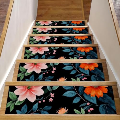 CHENZZZZ Stufenmatten mit Blumen und grünen Blättern für Holzstufen, Innenläufer, Teppich, 15 Stück, zum Abziehen und Aufkleben, waschbar, 76,2 x 20,3 cm CHENZZZZ Stufenmatten mit Blumen und grünen Blättern für Holzstufen, Innenläufer, Teppich, 15 Stück, zum Abziehen und Aufkleben, waschbar, 76,2 x 20,3 cm von CHENZZZZ