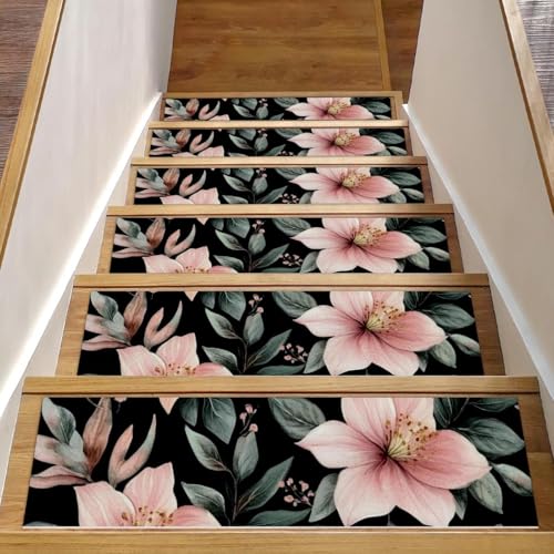 CHENZZZZ Stufenmatten mit Blumenmuster, 15 Stück, sich wiederholende Teppiche, rutschfest, Sicherheitsteppich für den Innenbereich, widerstandsfähige Matte für Kinder und Hunde von CHENZZZZ