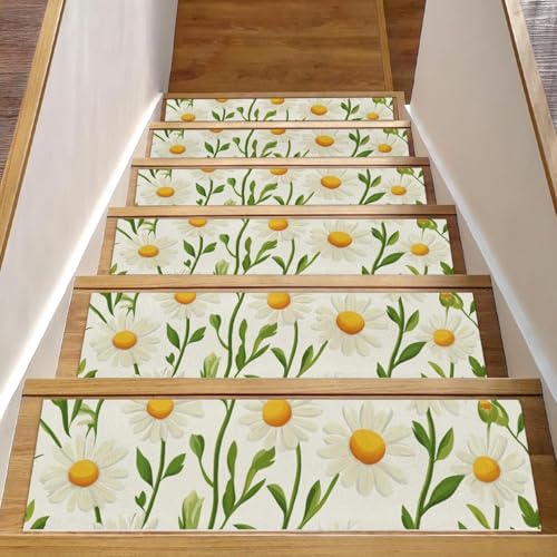 CHENZZZZ Stufenmatten mit Blumenmuster, 15 Stück, sich wiederholende Teppiche, rutschfest, Sicherheitsteppich für den Innenbereich, widerstandsfähige Matte für Kinder und Hunde von CHENZZZZ