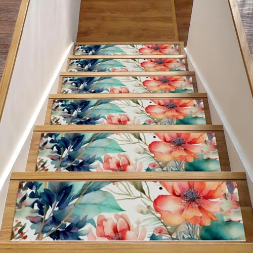 CHENZZZZ Stufenmatten mit Blumenmuster und Blumen, rutschfest, selbstklebend, Sicherheit, 76,2 x 20,3 cm, 15 Stück von CHENZZZZ