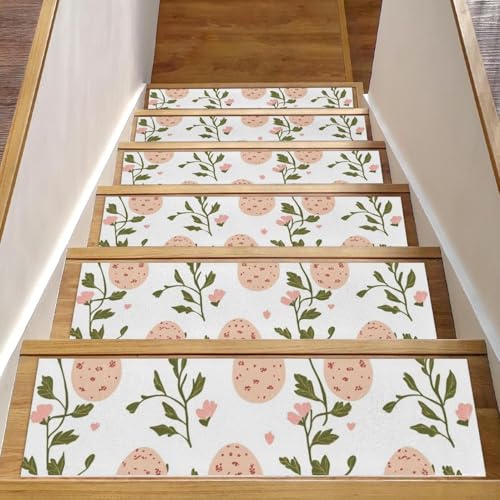 CHENZZZZ Stufenmatten mit Ostereiern und Blumen, für Holzstufen, Innenbereich, Teppich, 15 Stück, zum Abziehen und Aufkleben, waschbar, 76,2 x 20,3 cm CHENZZZZ Stufenmatten mit Ostereiern und Blumen, für Holzstufen, Innenbereich, Teppich, 15 Stück, zum Abziehen und Aufkleben, waschbar, 76,2 x 20,3 cm von CHENZZZZ