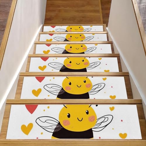 CHENZZZZ Stufenmatten mit niedlichem Bienen-Cartoon-Herz (2), 15 Stück, sich wiederholende Teppiche, rutschfest, Sicherheitsteppich, für den Innenbereich, widerstandsfähige Matte für Kinder und Hunde von CHENZZZZ
