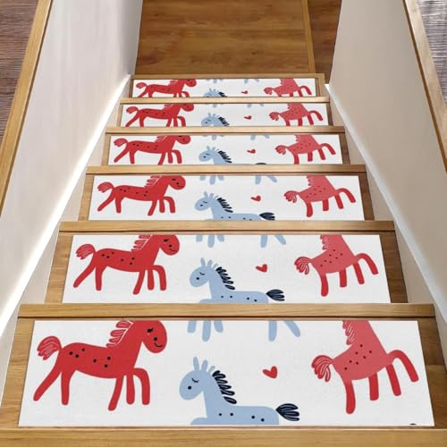 CHENZZZZ Stufenmatten mit niedlichem Cartoon-Tierpferd, rutschfest, 20,3 x 76,2 cm, Treppenläufer für Holzstufen im Innenbereich, widerstandsfähiger Treppenläufer mit wiederverwendbarer von CHENZZZZ