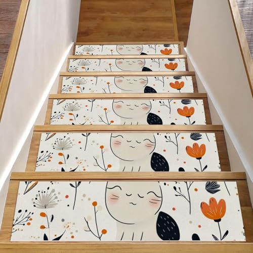 CHENZZZZ Stufenmatten mit niedlicher Katzen-Blume, rutschfest, für Holzstufen, 20,3 x 76,2 cm, waschbar, wiederverwendbar, Teppich für Treppen, Teppiche, Innenbereich, Sicherheitstreppenstufen für CHENZZZZ Stufenmatten mit niedlicher Katzen-Blume, rutschfest, für Holzstufen, 20,3 x 76,2 cm, waschbar, wiederverwendbar, Teppich für Treppen, Teppiche, Innenbereich, Sicherheitstreppenstufen für von CHENZZZZ