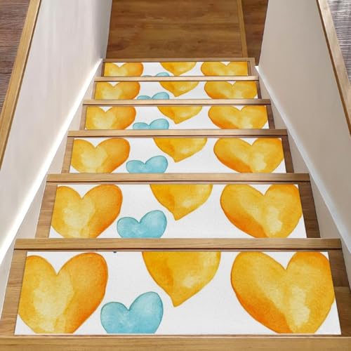 CHENZZZZ Stufenmatten mit orangefarbenen Herzen, rutschfest, selbstklebend, Sicherheit, 76,2 x 20,3 cm, 15 Stück von CHENZZZZ