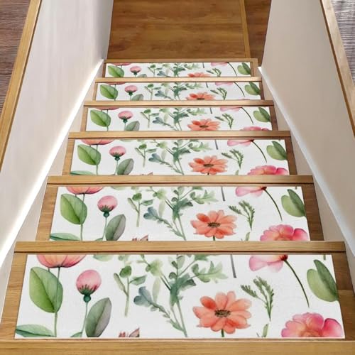 CHENZZZZ Stufenmatten mit rosa Blumen und Blättern, rutschfest, selbstklebend, Sicherheit, 76,2 x 20,3 cm, 15 Stück CHENZZZZ Stufenmatten mit rosa Blumen und Blättern, rutschfest, selbstklebend, Sicherheit, 76,2 x 20,3 cm, 15 Stück von CHENZZZZ