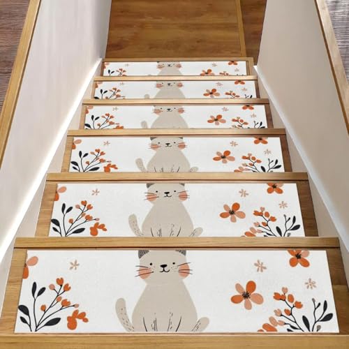 CHENZZZZ Teppich-Stufenmatten für Holzstufen im Innenbereich, rutschfeste Stufenmatten für Haustiere, Kinder und ältere Menschen, niedliche Katze, Blumen, 22 Stück CHENZZZZ Teppich-Stufenmatten für Holzstufen im Innenbereich, rutschfeste Stufenmatten für Haustiere, Kinder und ältere Menschen, niedliche Katze, Blumen, 22 Stück von CHENZZZZ
