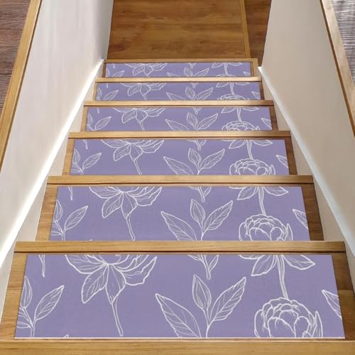 CHENZZZZ Teppich-Stufenmatten mit Blumenmuster, rutschfest, 20,3 x 76,2 cm, für Holzstufen im Innenbereich, widerstandsfähiger Treppenläufer mit wiederverwendbarer, rückstandsfreier Matte für ältere von CHENZZZZ