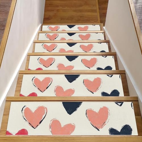 CHENZZZZ Teppich-Stufenmatten mit Herzmuster, für Holzstufen im Innenbereich, rutschfest, für Haustiere, Kinder und ältere Menschen, 15 Stück von CHENZZZZ
